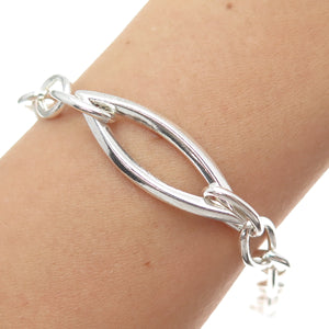 925 Sterling Silver Vintage Italy Marquise-Shape & Oval Link Bracelet 7"