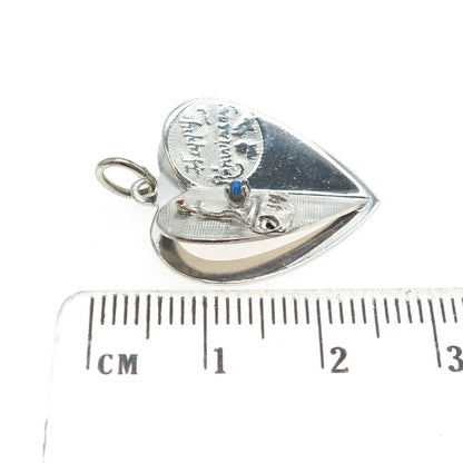 925 Sterling Silver Antique Art Deco M&M Enamel Glass Happy Anniversary Pendant