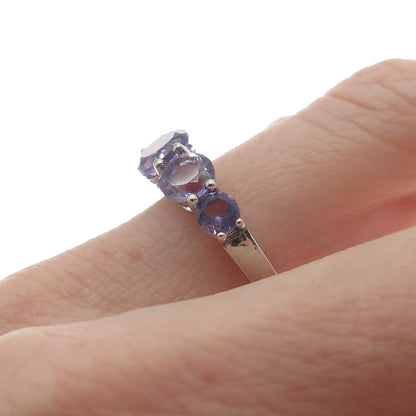 925 Sterling Silver Real Round-Cut Graduated Amethyst Ring Size 6