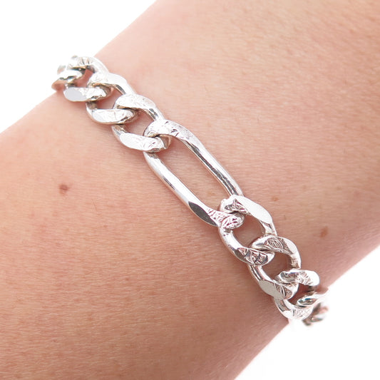 925 Sterling Silver Vintage Italy Figaro Link Bracelet 8"
