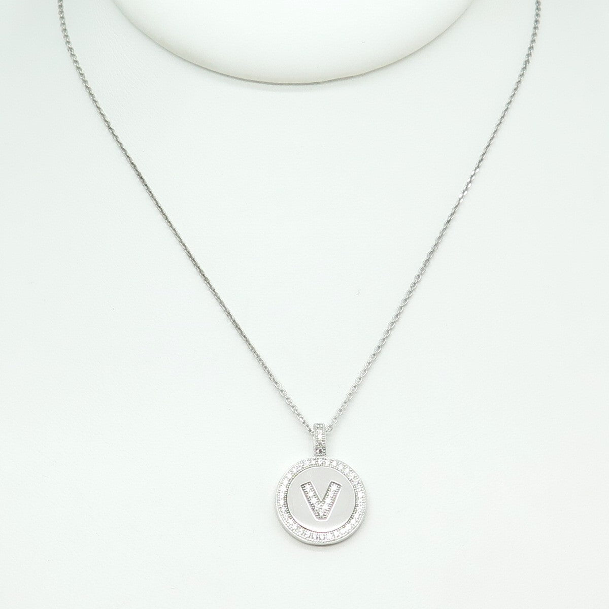 925 Sterling Silver C Z Letter "V" Initial Cable Chain Necklace 16"