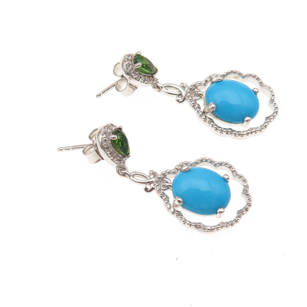 Chuck Clemency 925 Sterling Silver Real Turquoise Peridot & White Topaz Earrings