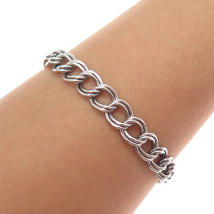 925 Sterling Silver Vintage Italy Double Curb Link Bracelet 6.75"