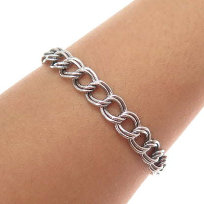 925 Sterling Silver Vintage Italy Double Curb Link Bracelet 6.75"