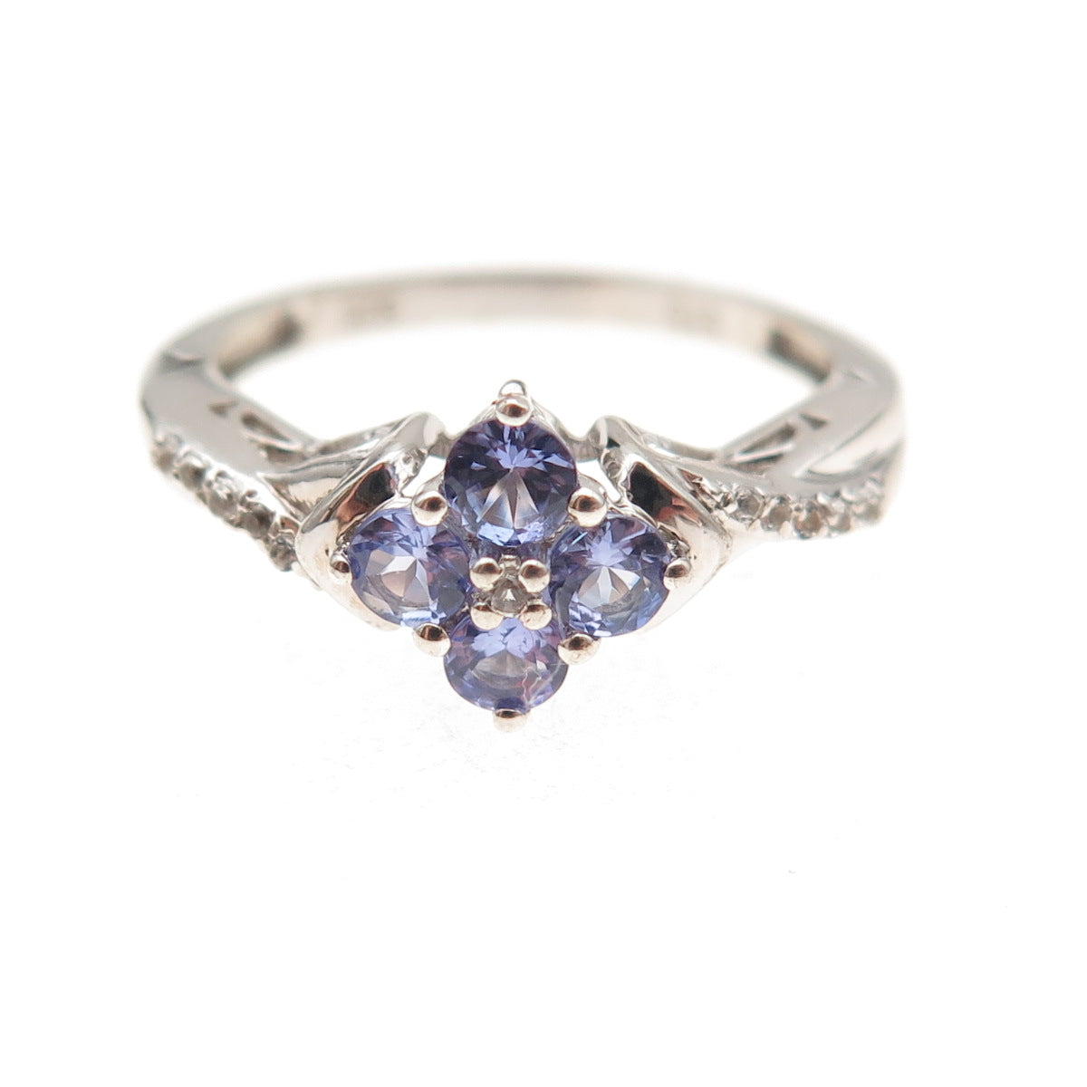 Chuck Clemency 925 Sterling Silver Real Tanzanite & White Topaz Ring Size 7