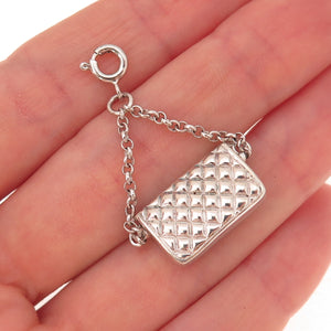 925 Sterling Silver Vintage Ladies Purse Spring Ring Lock Charm Pendant