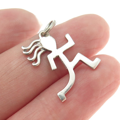 925 Sterling Silver Vintage Silhouette of a Running Girl 3D Pendant