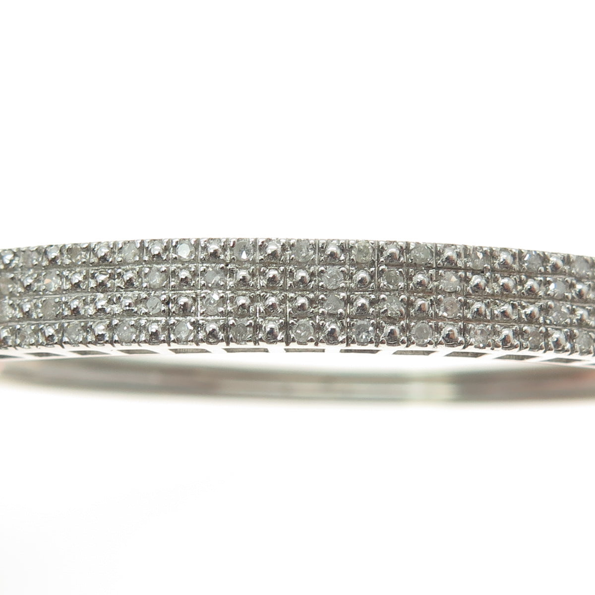 925 Sterling Silver Real Round-Cut Diamond Bangle Bracelet 7.25"