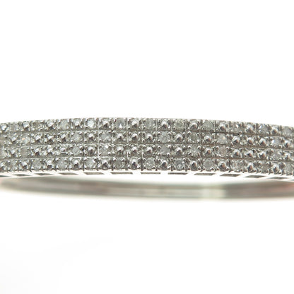 925 Sterling Silver Real Round-Cut Diamond Bangle Bracelet 7.25"