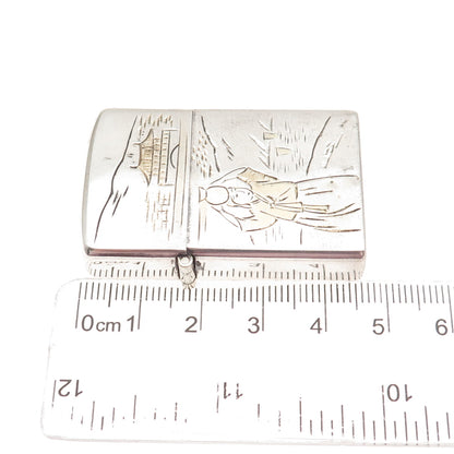 925 Sterling Silver 2-Tone Antique Japan Osan Air Base Zippo Lighter Case