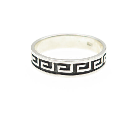 925 Sterling Silver Vintage Greek Key Oxidized Band Ring Size 13