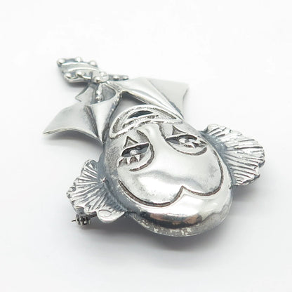 925 Sterling Silver Vintage Mexico Clown Pin Brooch