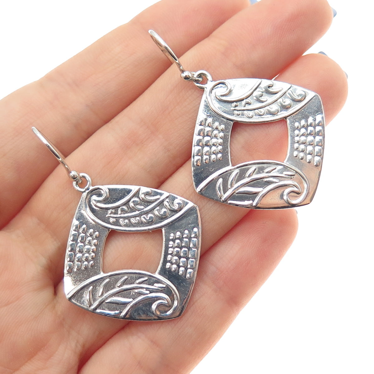 NINOS CHAMMO 925 Sterling Silver Vintage Mexico Modernist Dangle Earrings