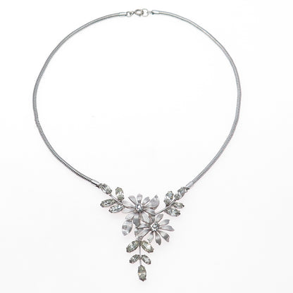 KREMENTZ 925 Sterling Silver Vintage Rhinestone Flower Snake Chain Necklace 16"