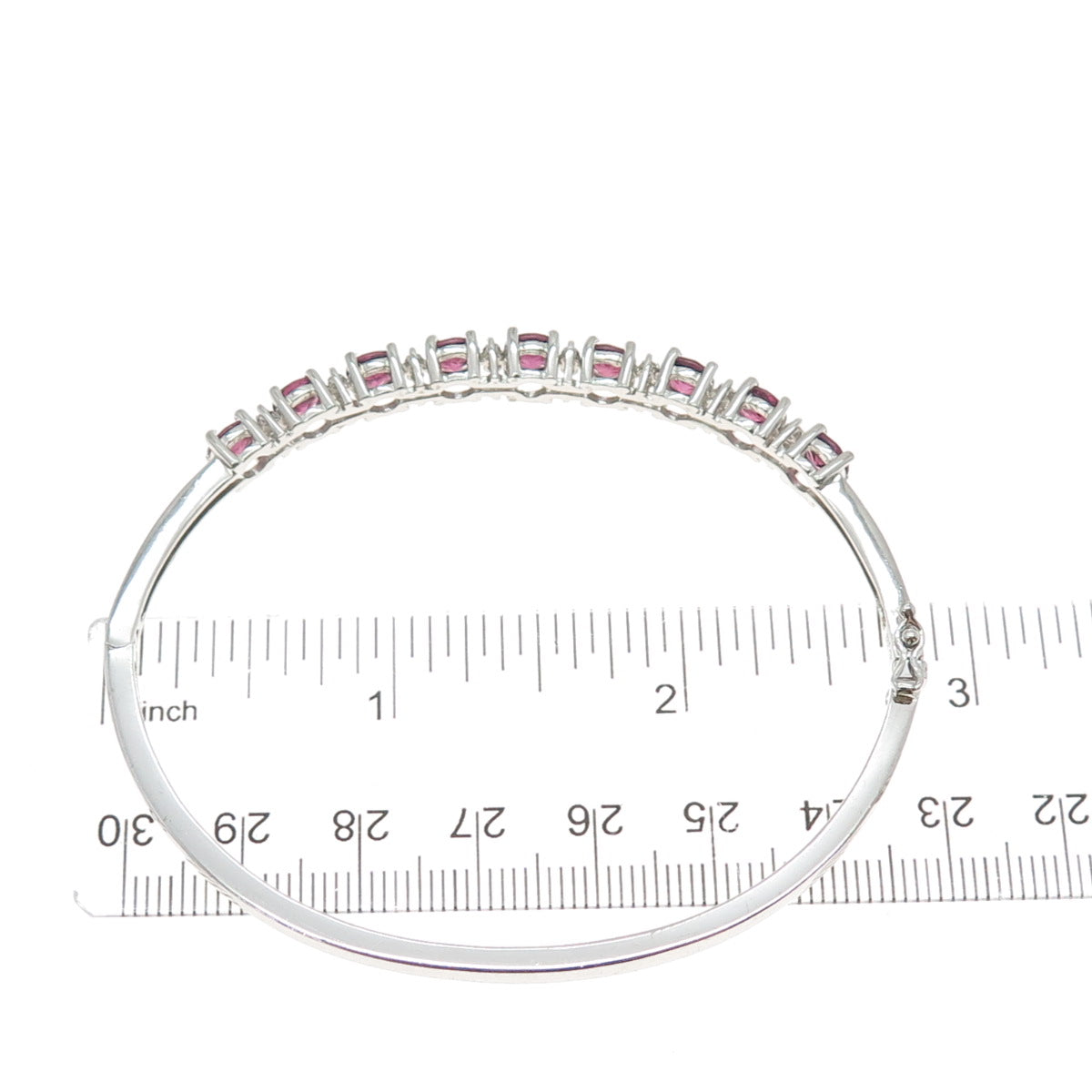 925 Sterling Silver Real Tourmaline & White Topaz Tennis Link Bangle Bracelet 7"