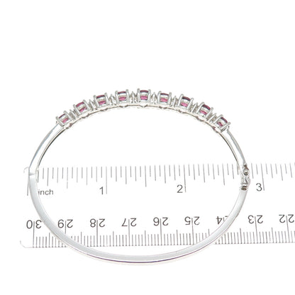 925 Sterling Silver Real Tourmaline & White Topaz Tennis Link Bangle Bracelet 7"