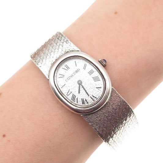Concord 800 Silver Vintage Swiss Made Real Sapphire Windup Wristwatch 6.25"
