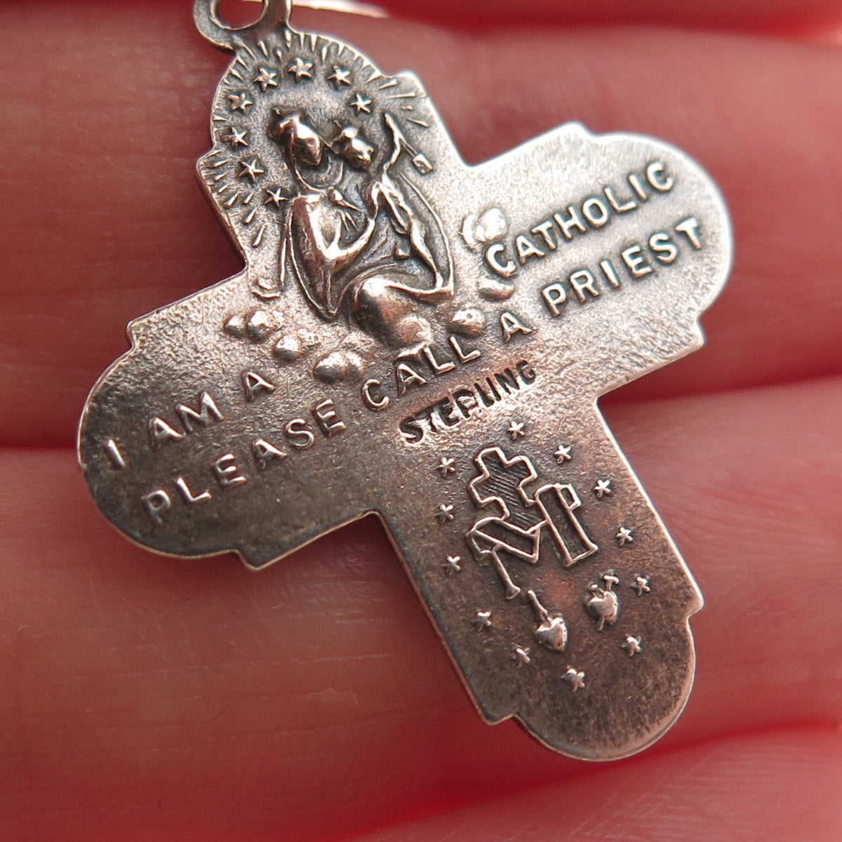 925 Sterling Silver Antique Art Deco 4-Way Cross Catholic Oxidized Pendant