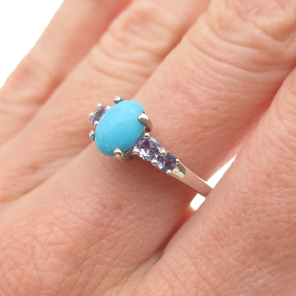 Chuck Clemency 925 Sterling Silver Real Turquoise & Tanzanite Ring Size 7.25