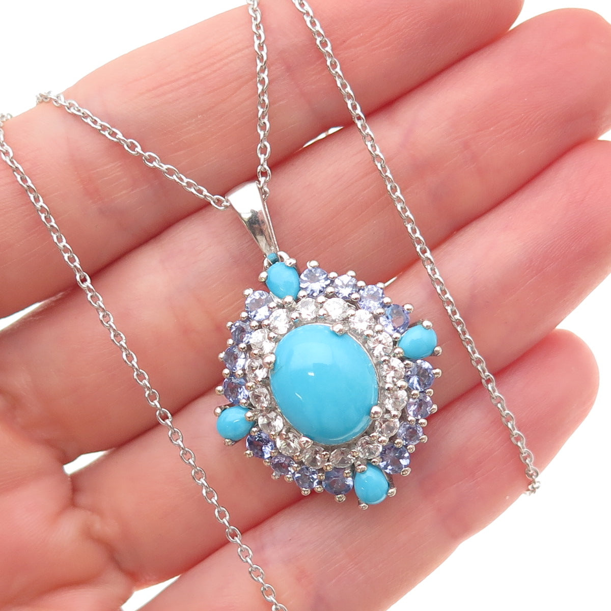Chuck Clemency Sterling Silver Real Turquoise Tanzanite White Topaz Necklace 20"