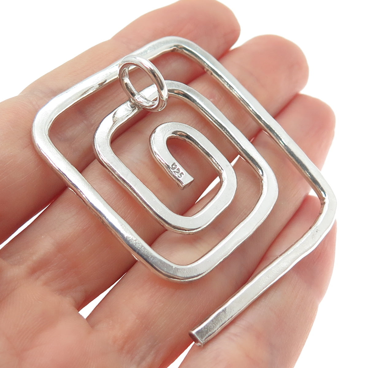 925 Sterling Silver Vintage Modernist Hammered Spiral Maze Pendant