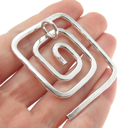 925 Sterling Silver Vintage Modernist Hammered Spiral Maze Pendant