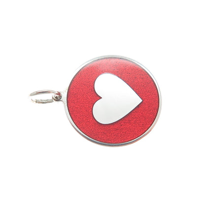 925 Sterling Silver Red Enamel Heart Round Tag Minimalist Charm Pendant