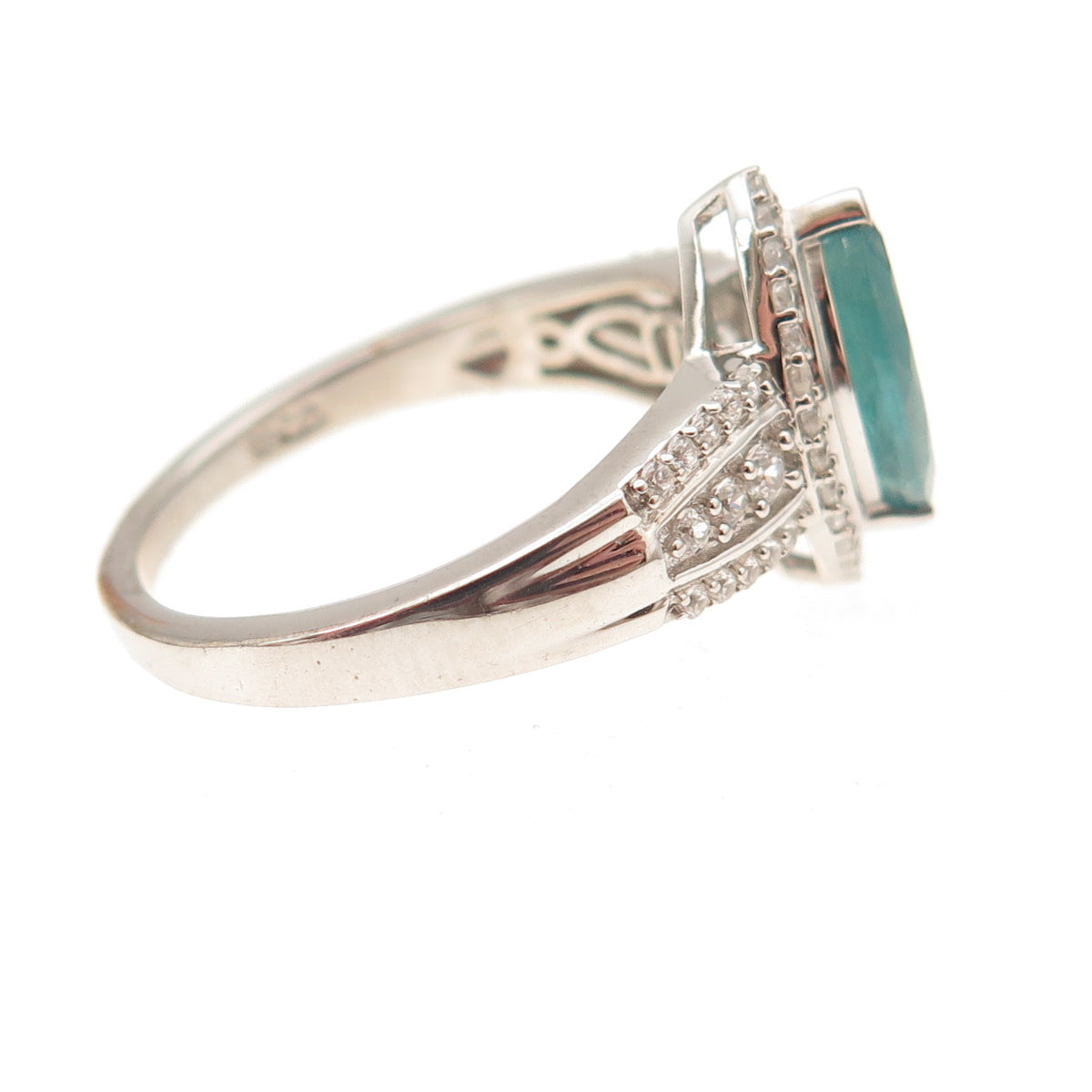 D'Joy 925 Sterling Silver Real Aquamarine & White Topaz Ring Size 8