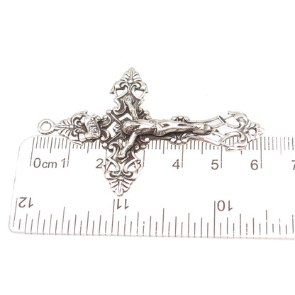 925 Sterling Silver Antique Art Deco Crucifix Cross Religious Oxidized Pendant