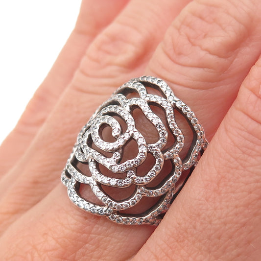 Pandora 925 Sterling Silver C Z Shimmering Rose Ring Size 6