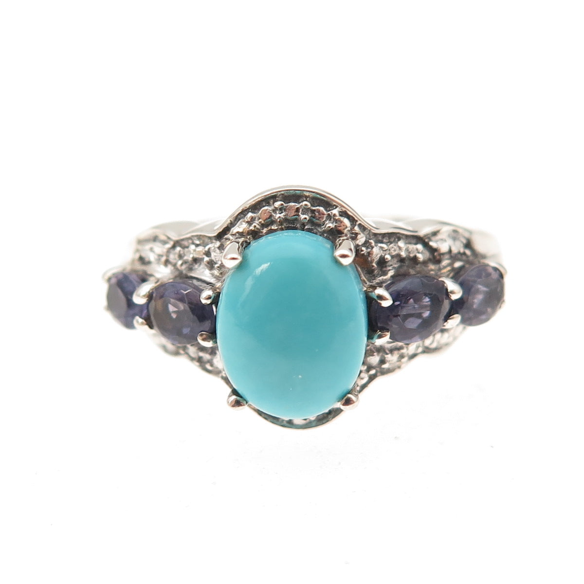 Chuck Clemency 925 Sterling Real Sleeping Beauty Turquoise & Iolite Ring Size 7