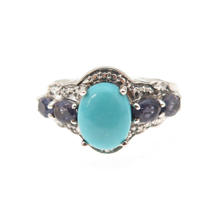 Chuck Clemency 925 Sterling Real Sleeping Beauty Turquoise & Iolite Ring Size 7