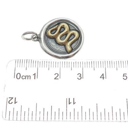 WAXING POETIC 925 Sterling Silver 2-Tone Vintage Snake Oxidized Charm Pendant