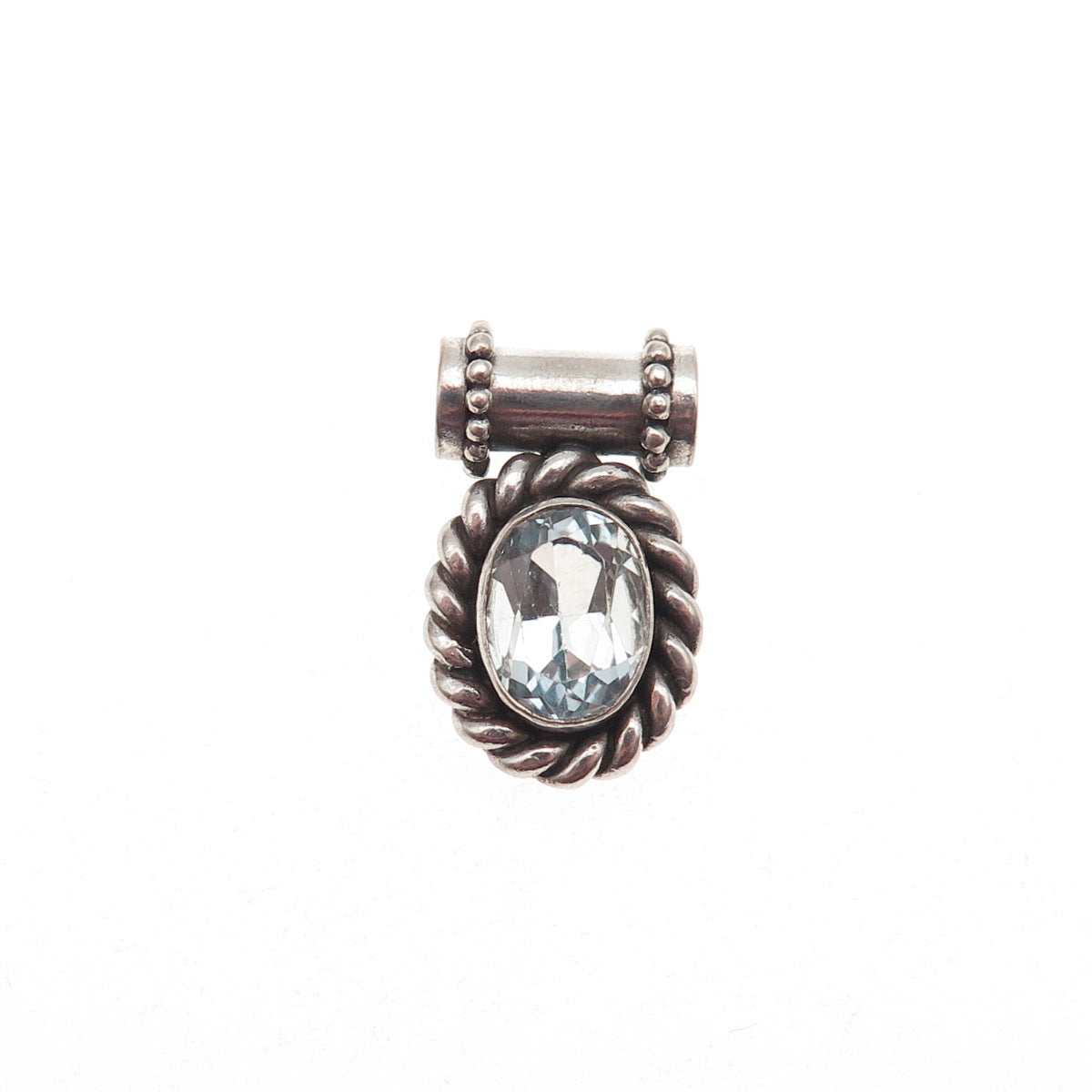 925 Sterling Silver Vintage Real Blue Topaz Oxidized Mini Slide Charm Pendant