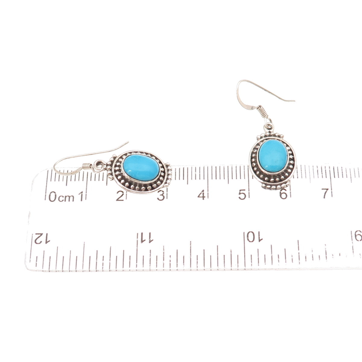 925 Sterling Silver Vintage Real Sleeping Beauty Turquoise Dangle Earrings
