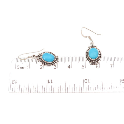 925 Sterling Silver Vintage Real Sleeping Beauty Turquoise Dangle Earrings