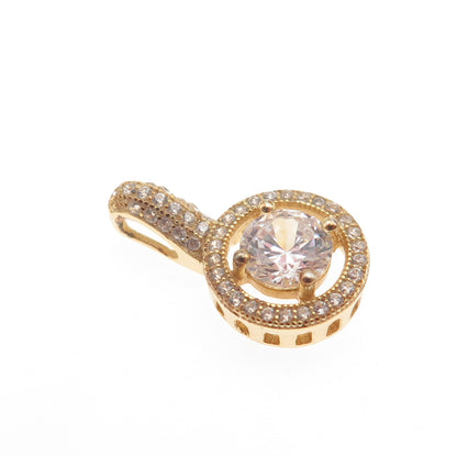 925 Sterling Silver Gold Plated Round-Cut C Z Mini Slide Pendant