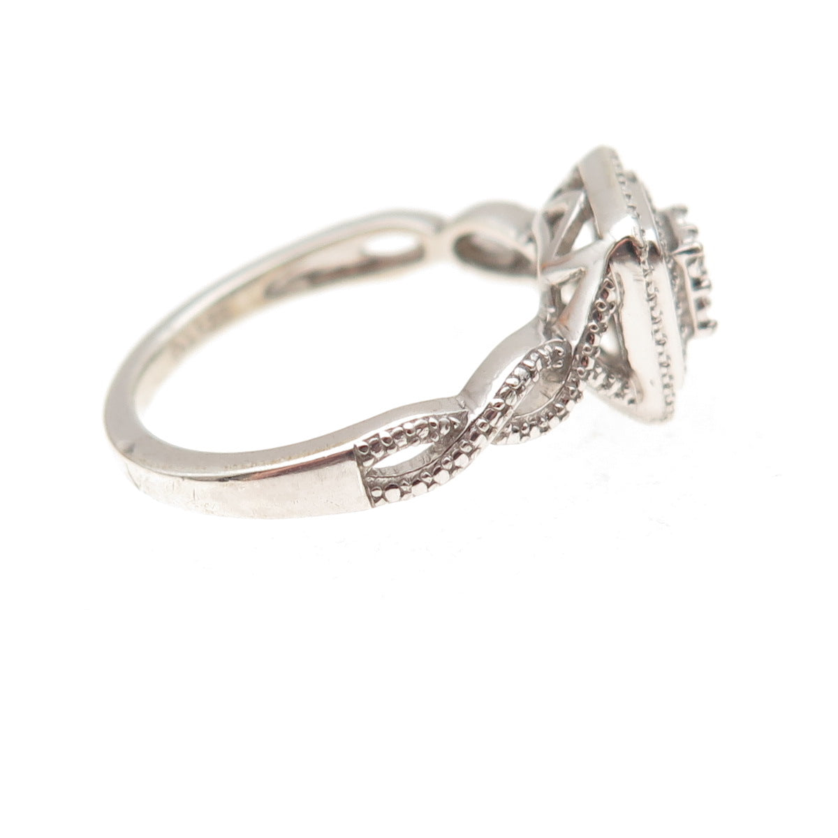 925 Sterling Silver Real Round-Cut Diamond Promise Ring Size 6.75