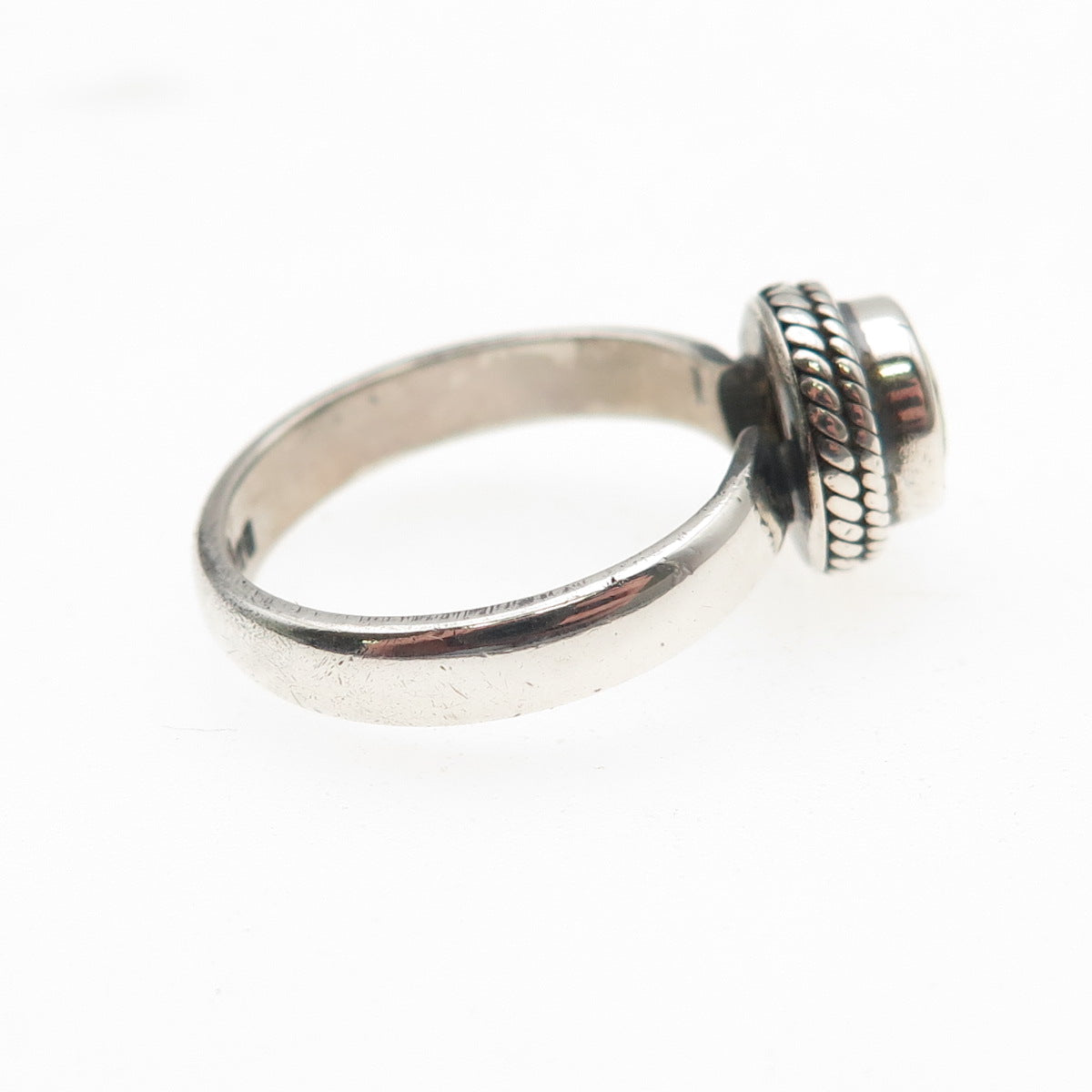 925 Sterling Silver Vintage Real Round-Cut Peridot Oxidized Ring Size 6.75