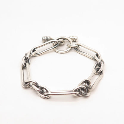 925 Sterling Silver Vintage Toggle Clasp Figaro Link Bracelet 7.25"