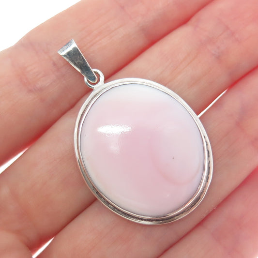 925 Sterling Silver Vintage Real Cabochon Pink MOP Charm Pendant