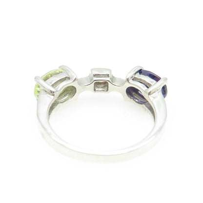 925 Sterling Silver Real Amethyst Peridot & Round-Cut C Z Ring Size 8