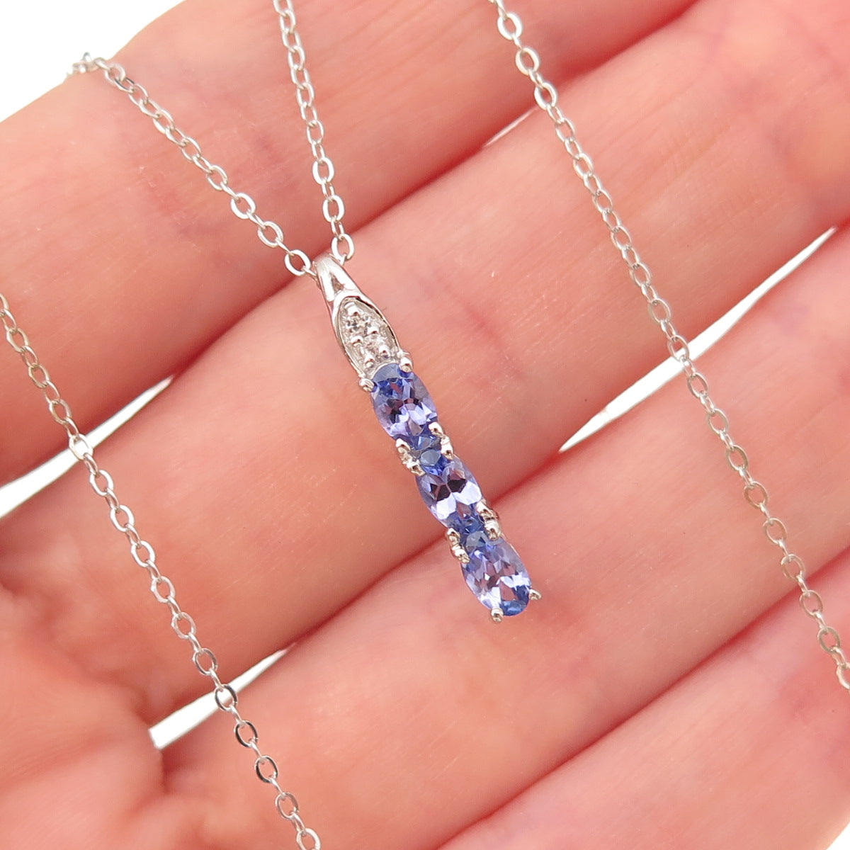 Chuck Clemency 925 Sterling Silver Real Tanzanite White Topaz Chain Necklace 20"