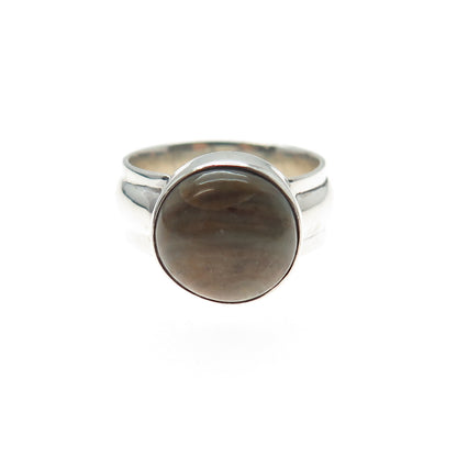 925 Sterling Silver Vintage Real Jasper Modernist Ring Size 8