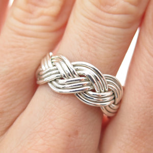 925 Sterling Silver Vintage Mexico Modernist Woven Ring Size 7.5