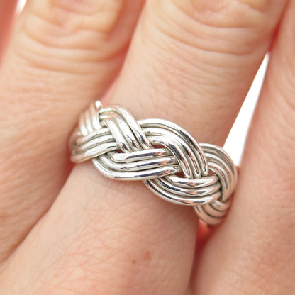 925 Sterling Silver Vintage Mexico Modernist Woven Ring Size 7.5