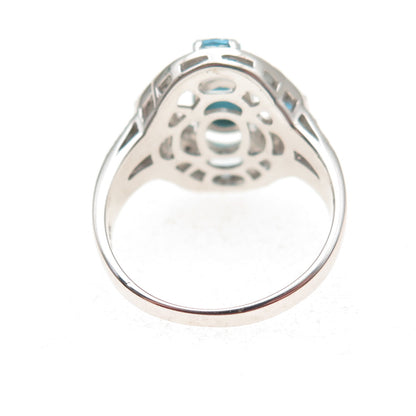 925 Sterling Silver Real Sleeping Beauty Turquoise Blue White Topaz Ring Size 8