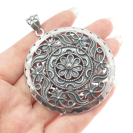DOUG PAULUS 925 Sterling Silver Vintage Floral Oxidized Large Pendant