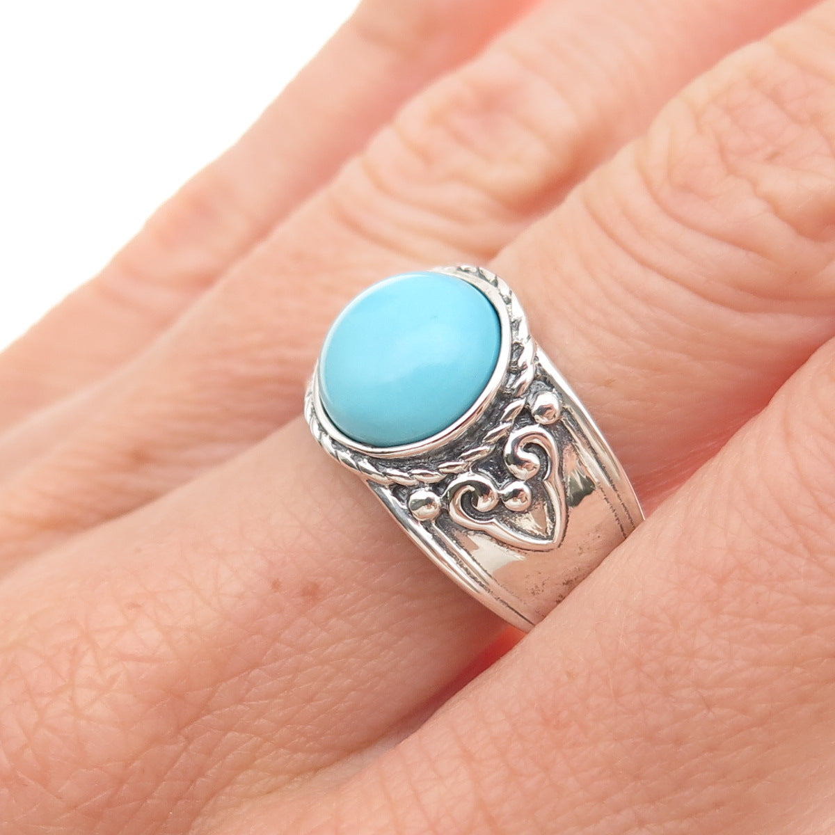 925 Sterling Silver Vintage Real Sleeping Beauty Turquoise Ring Size 8.25