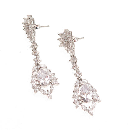 925 Sterling Silver Round Marquise & Pear-Cut C Z Dangle Earrings